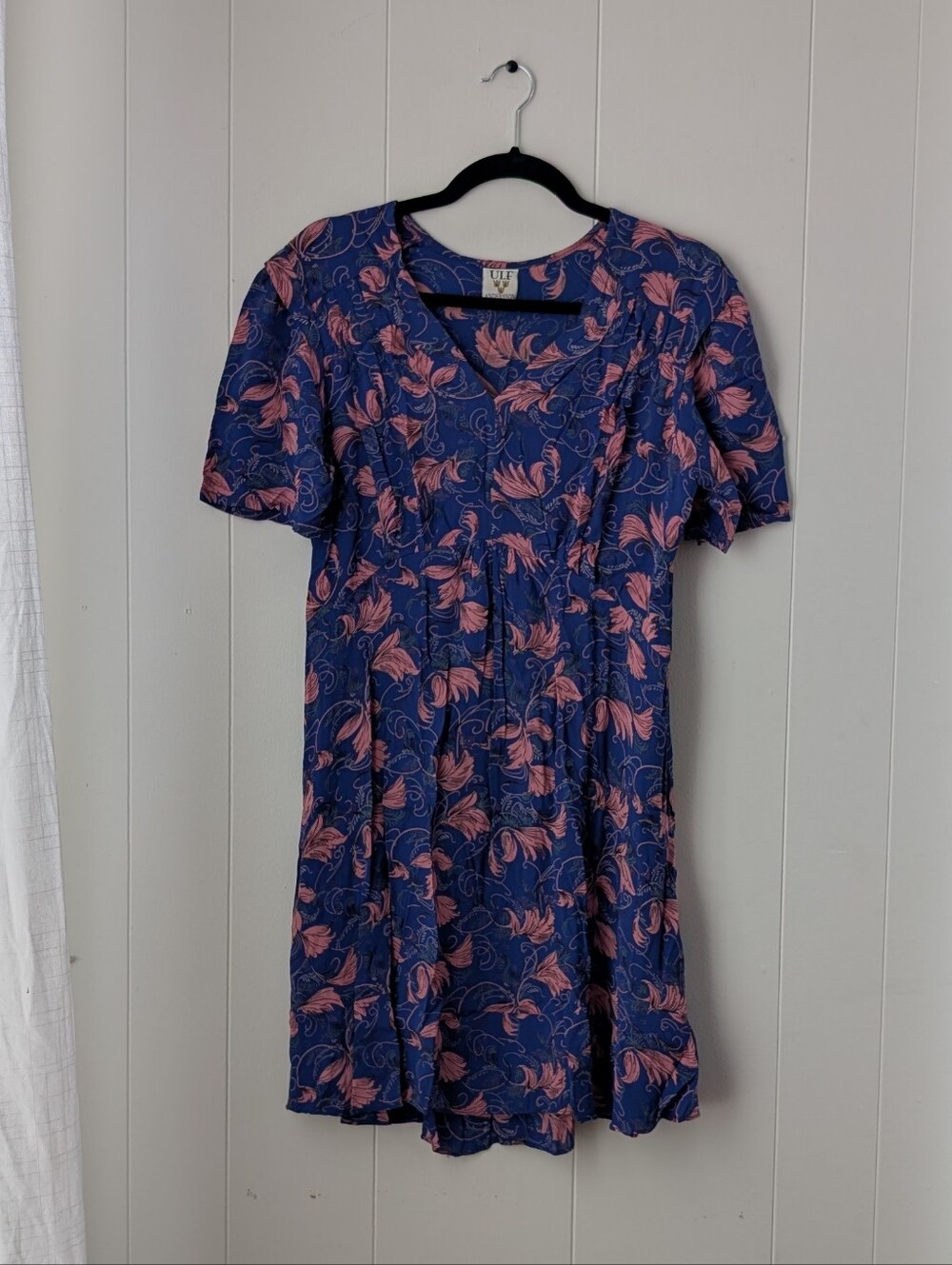 Anthropologie Navy Blue Dress with Pink Floral Print